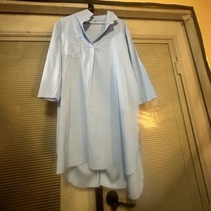 Simple Blue High Low Blouse